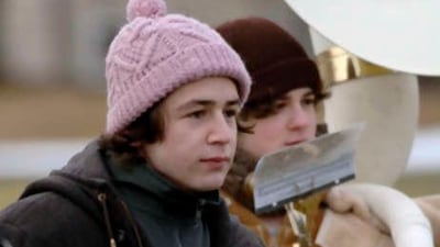 Geek in the pink: Michael Angarano (left) as Arthur Parkinson in David Gordon Green's Snow Angels .