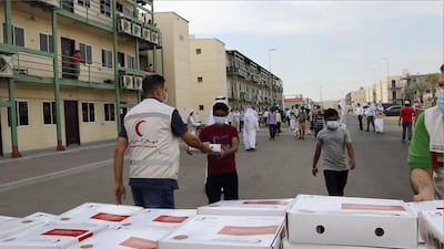 About 300 volunteers and 20 staff members of Emirates Red Crescent ensure a smooth distribution of the meals.