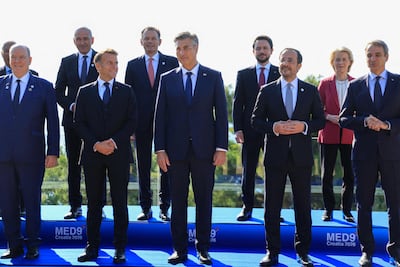 Crown Prince Hussein with the MED9 leaders and guests for discussions on the Middle East. AFP