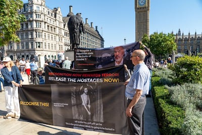 British Jews protest recognition outside parliament. Photo: Gary Perlmutter / Board of Deputies of British Jews