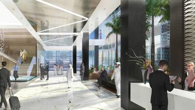 Rendering of the Hotel lobby at Al Maryah Central, a 2.3 million-square-foot super-regional shopping centre located at the core of Al Maryah Island in Abu Dhabi. Courtesy Gulf Related