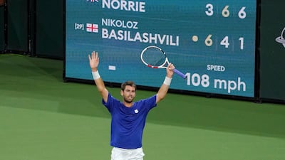 Cameron Norrie, of Britain, reacts after defeating Nikoloz Basilashvili, of Georgia. AP Photo