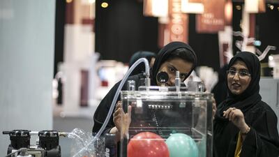 The first Mohammed bin Zayed Majlis for Future Generations opened at the Abu Dhabi National Exhibition Centre on Tuesday. Mona Al Marzooqi/ The National