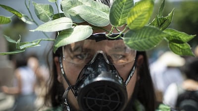 A demonstrator is pictured during the second edition of the 'Global strike for the future' in Mexico City. AFP