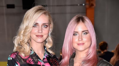 Italian influencer and designer Chiara Ferragni with her sister Valentina Ferragni at Milan Fashion Week. Photo: Pietro D'Aprano / Getty Images for Prada