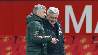 Manchester United manager Ole Gunnar Solskjaer and Newcastle boss Steve Bruce after the match. Reuters