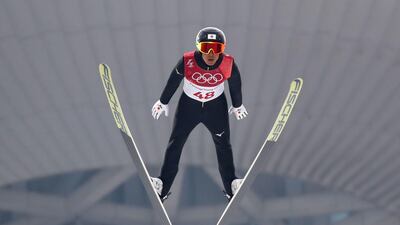Japan's Akito Watabe competes in the nordic combined men's individual NH/10km jumping trial round at the Alpensia ski jump centre during the Pyeongchang 2018 Winter Olympic Games. Odd Andersen / AFP