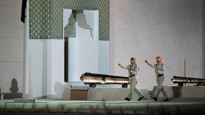 Performers participate in a show during the opening of Qasr Al Hosn.