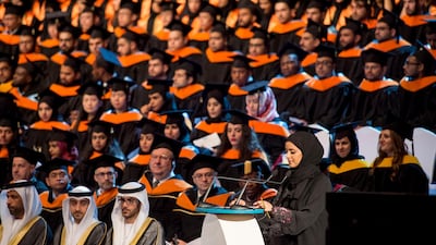 A student delivers a speech during the Petroleum Institute graduation ceremony in Abu Dhabi last year. Rashed Al Mansoori / Crown Prince Court
