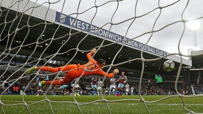 West Brom’s Salomon Rondon scores their second goal against West Ham. Matthew Childs / Action Images / Reuters