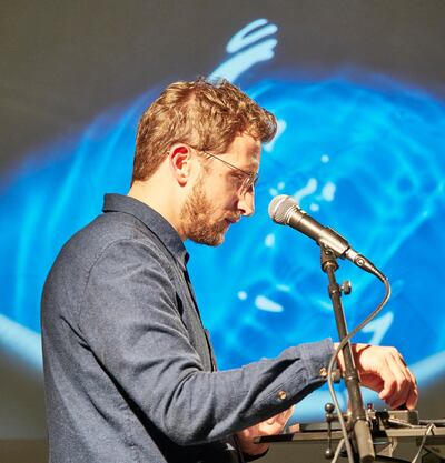 Lawrence Abu Hamdan performing 'After SFX' at Kunsthaus Bregenz. The artist will stage a lecture-performance at the Sharjah Architecture Triennial. Miro Kuzmanovic