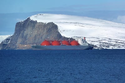 The Arctic Explorer LNG tanker in a fjord outside Hammerfest, northern Norway. Bloomberg