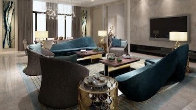 A rendering of the interior of a villa in Akoya. The Trump PRVT Mansions – a small estate of villas within a private, gated island community - will come with a personalised golf cart. Courtesy Damac