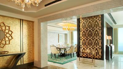 Designed by Hirsch Bedner Associates together with local designers, the hotel’s interiors were inspired by the region’s heritage and St Regis brand, mixing colours of the local sands, traditional cuisine and souqs.