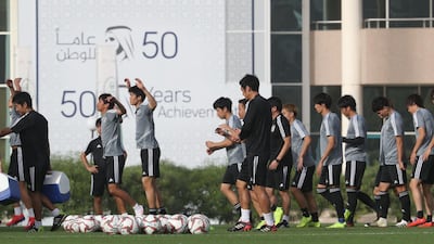 Japan take part in a training session in Abu Dhabi on the eve of their Asian Cup quarter-final match against Vietnam.