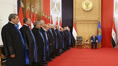 Mr El Sisi took his oath of office at the Constitutional Court on June 8, 2014 after winning the May election with a 96.9 per cent landslide victory. Handout via Reuters