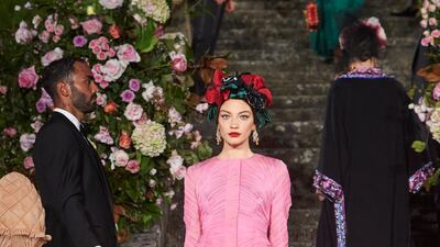 A look from Dolce & Gabbana’s latest Alta Moda collection, which was presented in Florence’s Villa Bardini. Courtesy Dolce & Gabbana