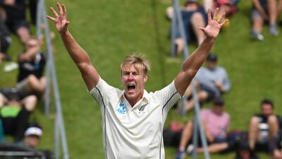 New Zealand's Kyle Jamieson picked up three wickets on his Test debut against India in the Wellington Test on Friday. AP