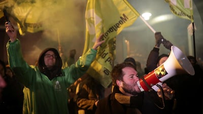 Protestors march against a proposed new labour law, billed as the 'slave law'.' Reuters