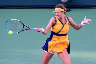 Victoria Azarenka of Belarus hits a forehand return to Jessica Pegula of the US. AFP