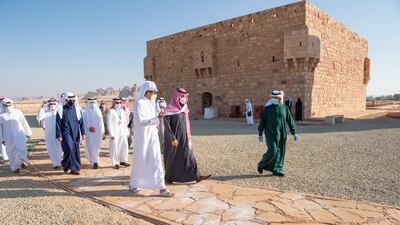 Saudi Arabia's Crown Prince Mohammed bin Salman accompanies Qatar's Emir Sheikh Tamim bin Hamad Al Thani on a tour of the archaeological sites in Al Ula. It followed the Al Ula Declaration to restore diplomatic and transport ties between Qatar and the GCC nations. Photo: Saudi Royal Court
