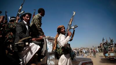 Houthi fighters mobilise to fight pro-government forces in Sanaa, Yemen. Hani Mohammed / AP