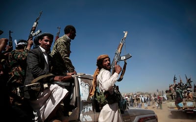 Houthi fighters mobilise to fight pro-government forces in Sanaa, Yemen. Hani Mohammed / AP