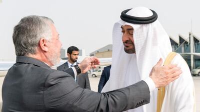 Sheikh Mohamed bin Zayed, the Crown Prince of Abu Dhabi and Deputy Supreme Commander of the UAE with King Abdullah II of Jordan in Abu Dhabi last year. Wam