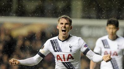 epa05064373 Tottenham Hotspur's Tom Carroll celebrates scoring their forth goal during the UEFA Europe League match between Tottenham Hotspur and Monaco at White Hart Lane, London, Britain, 10 December 2015. EPA/GERRY PENNY
