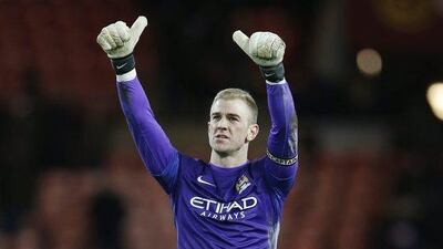 Manchester City’s Joe Hart acknowledges supporters after the team’s win over Sunderland on Tuesday. Lee Smith / Action Images / Reuters