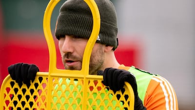 Luke Shaw at the Aon Training Complex in Manchester. Getty