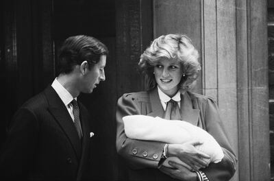 Charles, Prince of Wales and Diana, Princess of Wales leave the Lindo Wing of St Mary's Hospital with their son Prince Harry, in Paddington, London on September 16, 1984. Harry had been born the previous day. Getty Images