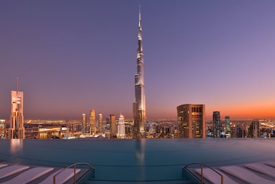 The infinity pool, located on the hotel's Sky Bridge, offers views of the Burj Khalifa. Photo: Nicolas Dumont