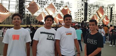 Sultan Al Hussain and Abdul Malik Al Imran (second left and right) flew to Jeddah World Fest from Riyadh. Picture by Saeed Saeed