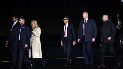 Mr Sunak awaits Mr Biden's arrival. PA