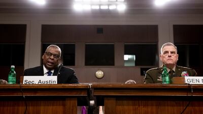 US Secretary of Defence Lloyd Austin and Chairman of the Joint Chiefs of Staff Gen Mark Milley testify on Capitol Hill on March 28. EPA