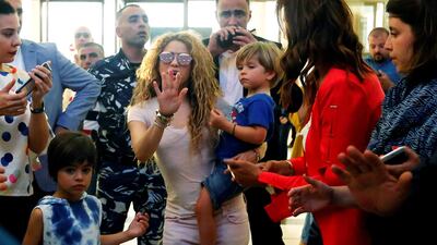 Shakira and her children arrive at the airport in Beirut. Photo / Reuters