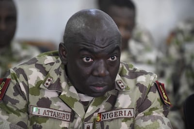 Ibrahim Attahiru speaks at the army headquarters in Maiduguri, Borno state, on October 4, 2017, while leading an operation against extremist militants in northern Nigeria. AFP