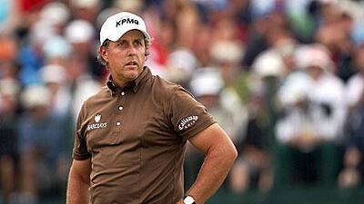 Phil Mickelson weighs up his options on the 18th hole during the final round of the US Open at Bethpage, New York, in June.