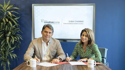 Officials from the Creative Zone and the Dubai Business Women Council launch the 'She Leads' programme to help develop 100 UAE start-ups led by women. Courtesy Dubai Chamber.