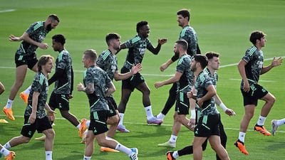 Real Madrid players including Vinicius Junior and Karim Benzema during training. AFP