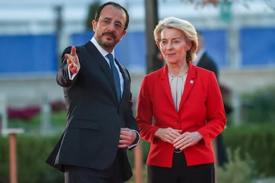 Nikos Christodoulides with Ursula von der Leyen. Reuters