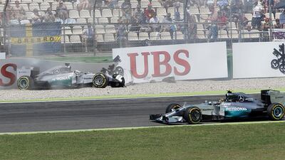Lewis Hamilton of Britain has too many times this season sidelined with a mechanical problem as his Mercedes teammate Nico Rosberg goes on to the finish. Michael Probst / AP Photo