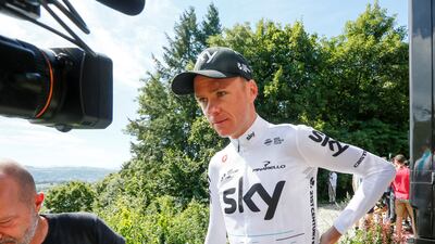 Yellow jersey leader and Team Sky rider Chris Froome of Britain during a media conference during a rest day.