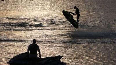 A man riding a Jet Ski at Al Mamzar area in Dubai. Pawan Singh/The National