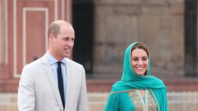 Prince William, Duke of Cambridge and Catherine, Duchess of Cambridge visit the Badshahi Mosque within the Walled City during day four of their royal tour of Pakistan on October 17, 2019 in Lahore, Pakistan.