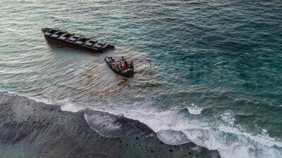 The MV Wakashio bulk carrier that had run aground and broke into two parts near Blue Bay Marine Park, Mauritius. A ship that has leaked more than 1,000 tonnes of oil in pristine waters off the Mauritius coast has split into two, its Japanese operator said. AFP