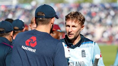 England's Joe Root celebrates after his match-winning century against West Indies at the Cricket World Cup on Friday. Reuters