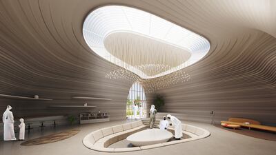 Fluid Space possesses a recessed seating area and roof skylight.