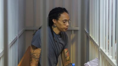US basketball player Brittney Griner sits in the courtroom in Khimki City, outside Moscow. EPA